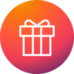 Ikona pude&lstrok;ka prezentowego na okr&aogon;g&lstrok;ej, pomara&nacute;czowo-fioletowej apli.
